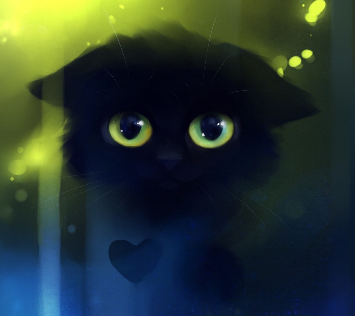 Обои Black Cat And Heart 1440x1280