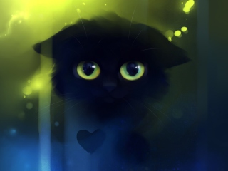 Das Black Cat And Heart Wallpaper 320x240