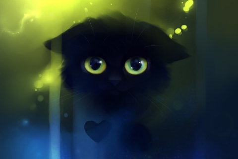 Das Black Cat And Heart Wallpaper 480x320