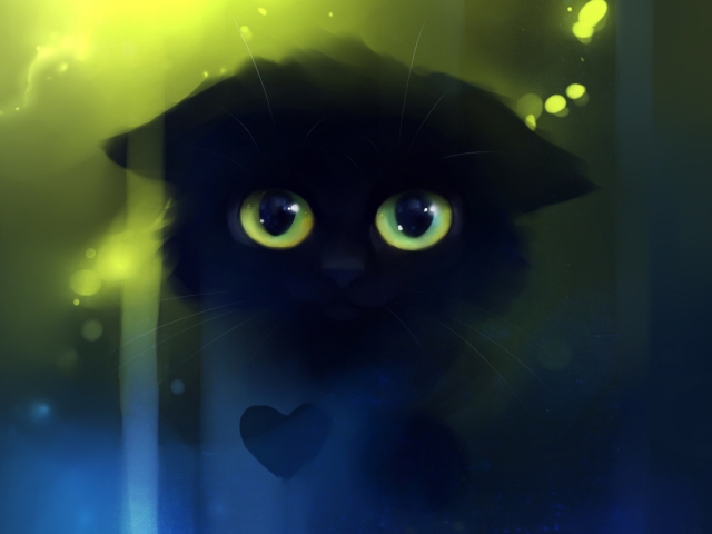 Обои Black Cat And Heart 640x480