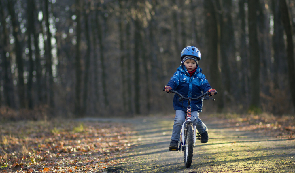 Little Boy Riding Bicycle wallpaper 1024x600