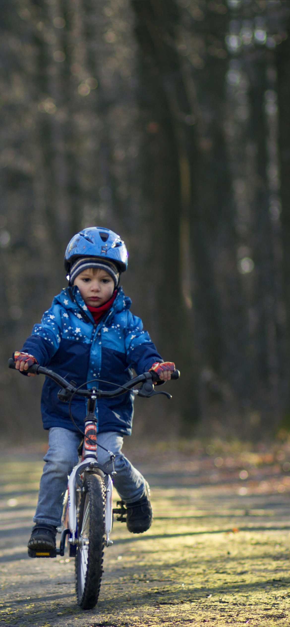 Fondo de pantalla Little Boy Riding Bicycle 1170x2532
