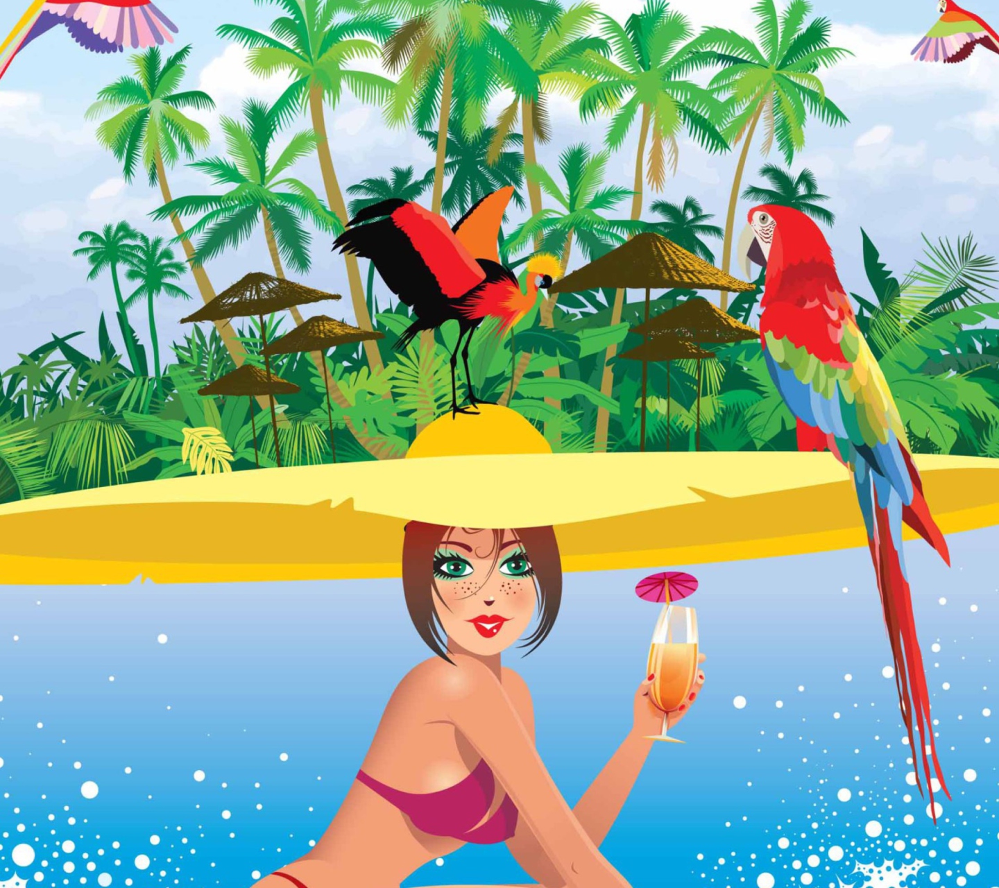 Screenshot №1 pro téma Tropical Girl Art 1440x1280