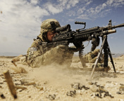 Fondo de pantalla Soldier with M60 machine gun 176x144