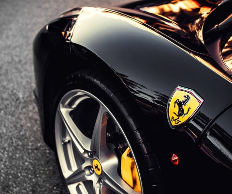 Black Ferrari With Yellow Emblem screenshot #1 480x400