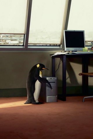 Penguin and Computer wallpaper 320x480