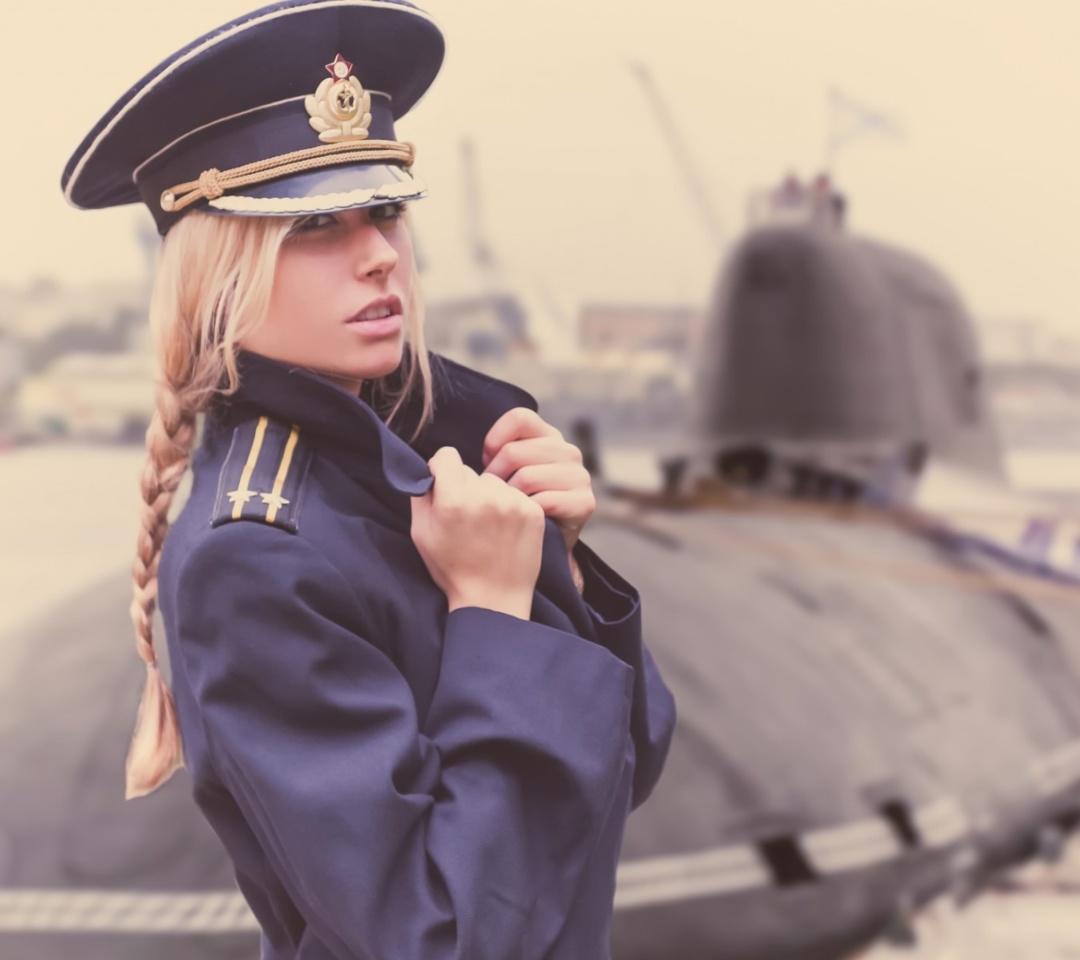 Обои Blonde military Girl on Marine Navy 1080x960