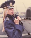 Blonde military Girl on Marine Navy wallpaper 128x160