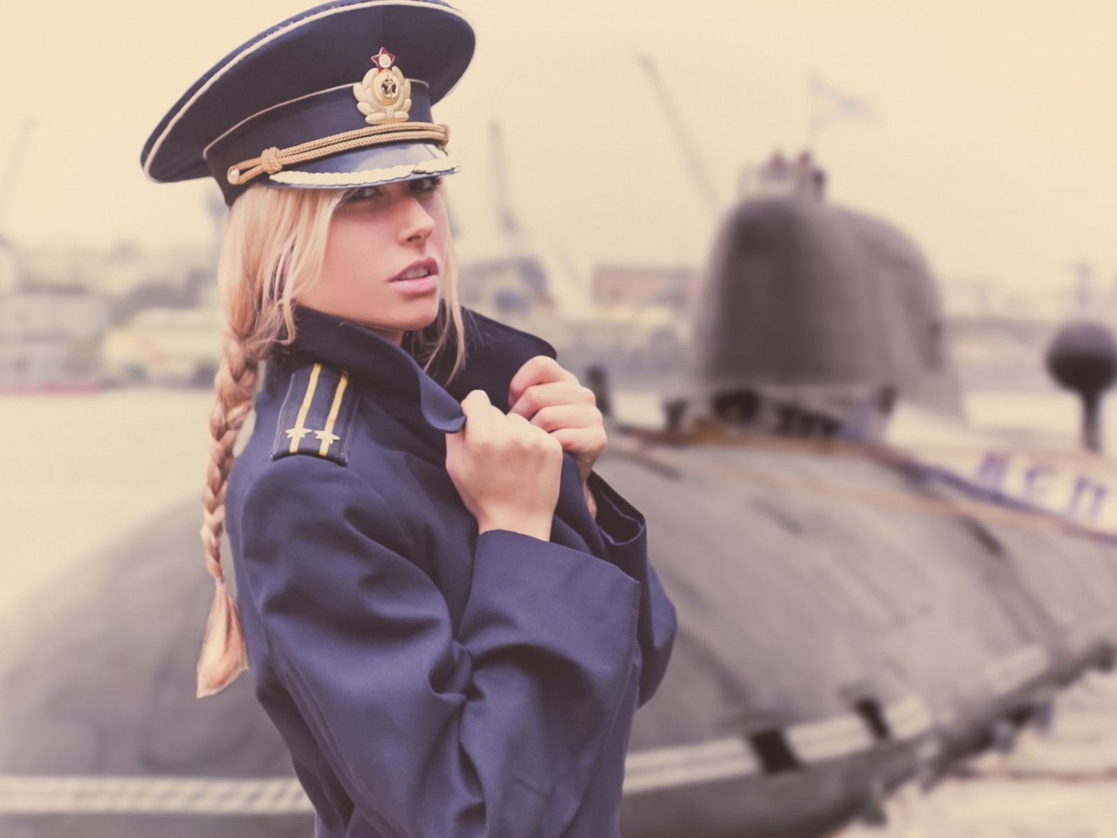 Blonde military Girl on Marine Navy wallpaper 1600x1200