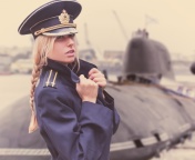 Blonde military Girl on Marine Navy wallpaper 176x144