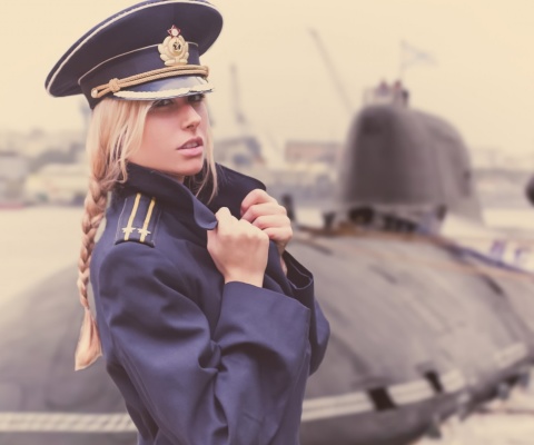 Обои Blonde military Girl on Marine Navy 480x400