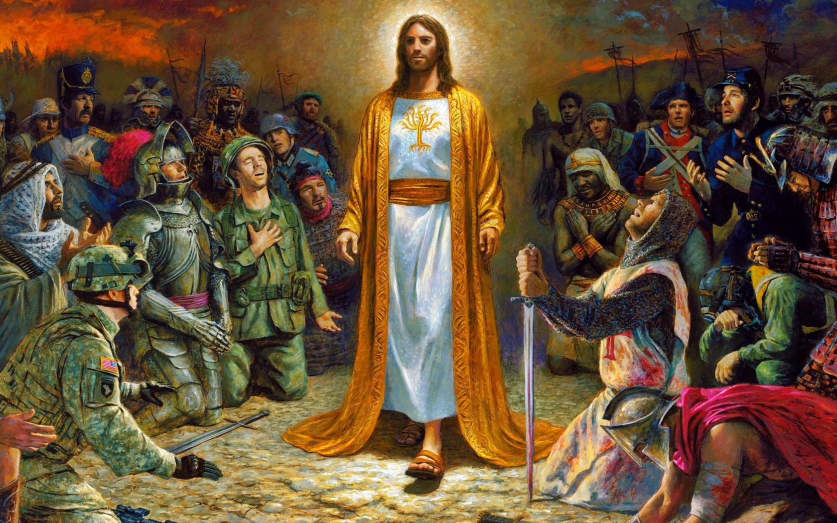 Soldiers & Jesus wallpaper 1680x1050