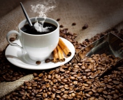 Sfondi Cup Of Hot Coffee And Cinnamon Sticks 176x144
