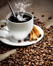 Cup Of Hot Coffee And Cinnamon Sticks wallpaper 176x220