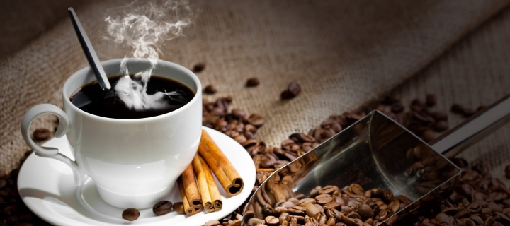 Sfondi Cup Of Hot Coffee And Cinnamon Sticks 720x320