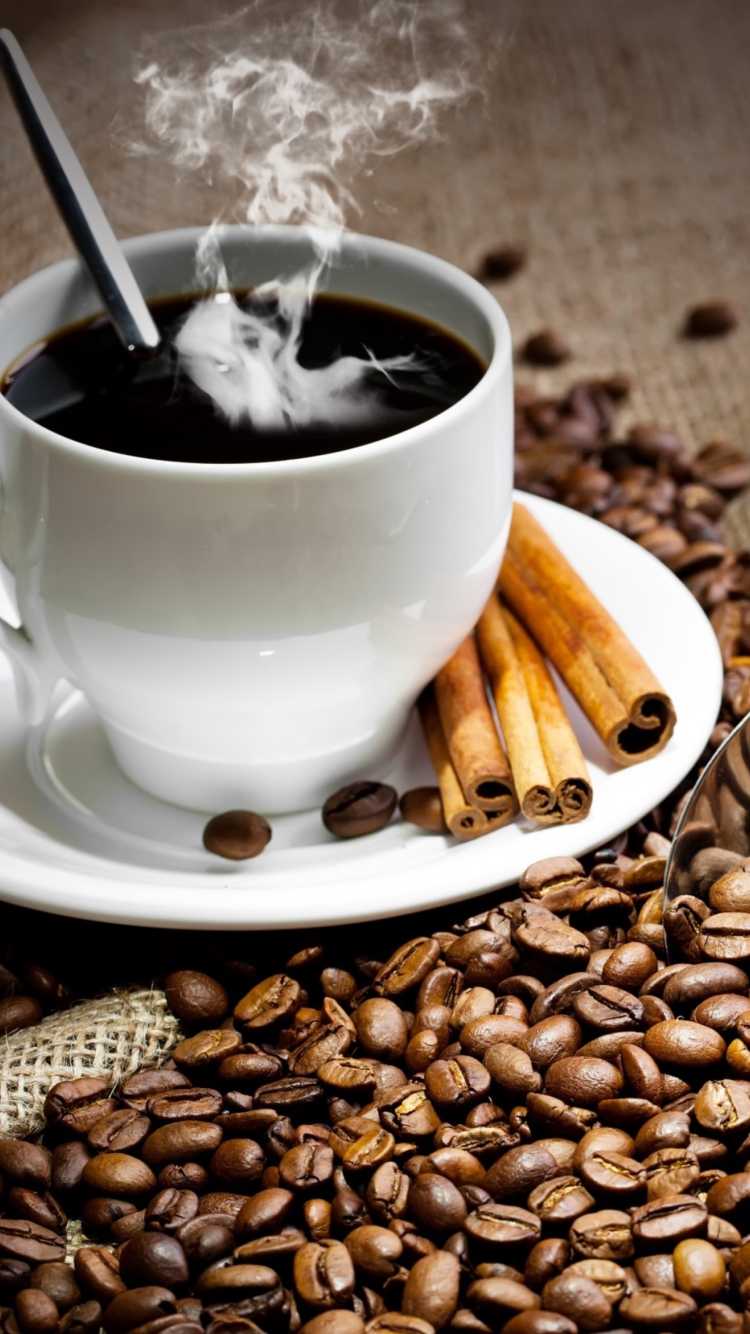 Sfondi Cup Of Hot Coffee And Cinnamon Sticks 750x1334