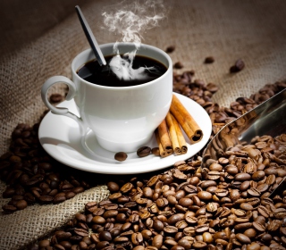 Kostenloses Cup Of Hot Coffee And Cinnamon Sticks Wallpaper für 208x208