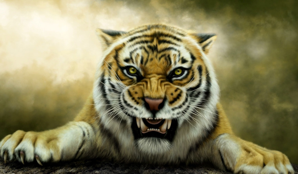 Angry Tiger HD wallpaper 1024x600