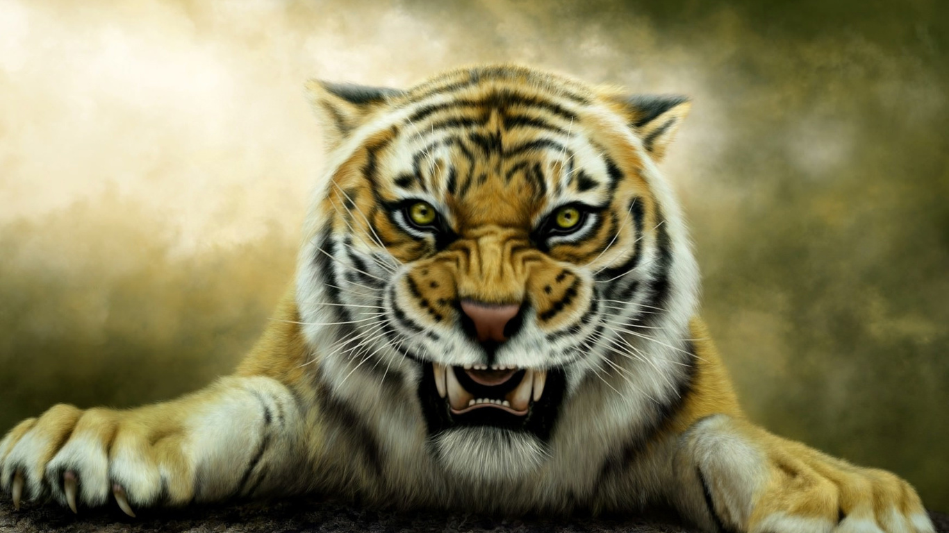 Sfondi Angry Tiger HD 1366x768