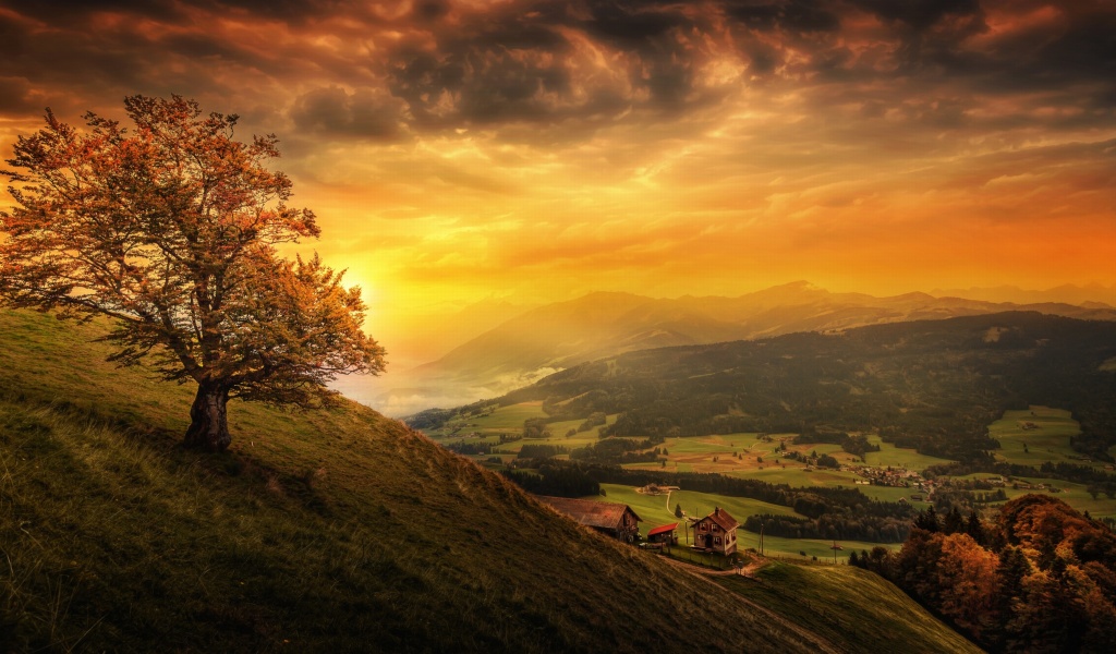 Das Switzerland Autumn Scenery Wallpaper 1024x600