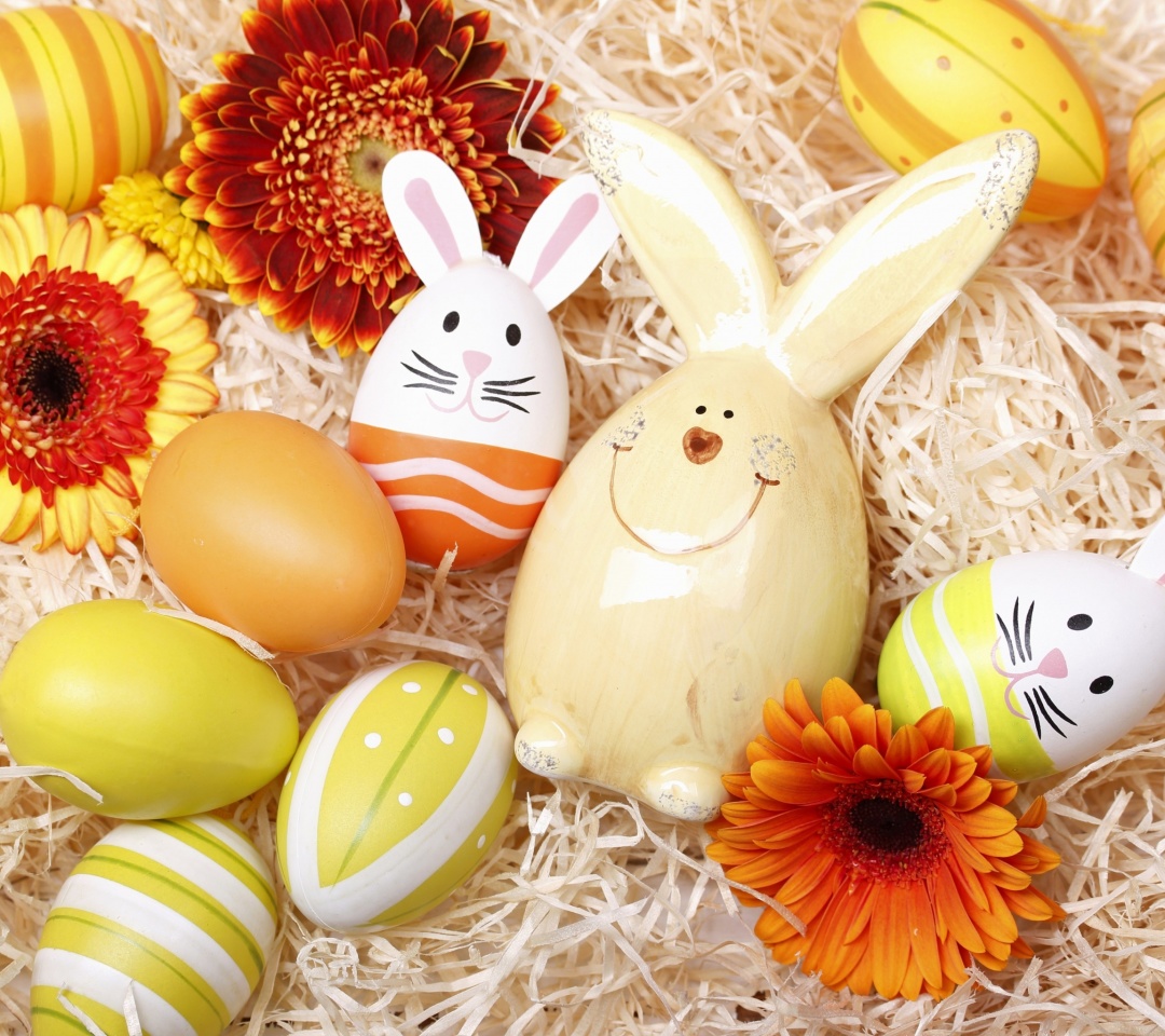 Fondo de pantalla Easter Eggs Decoration with Hare 1080x960