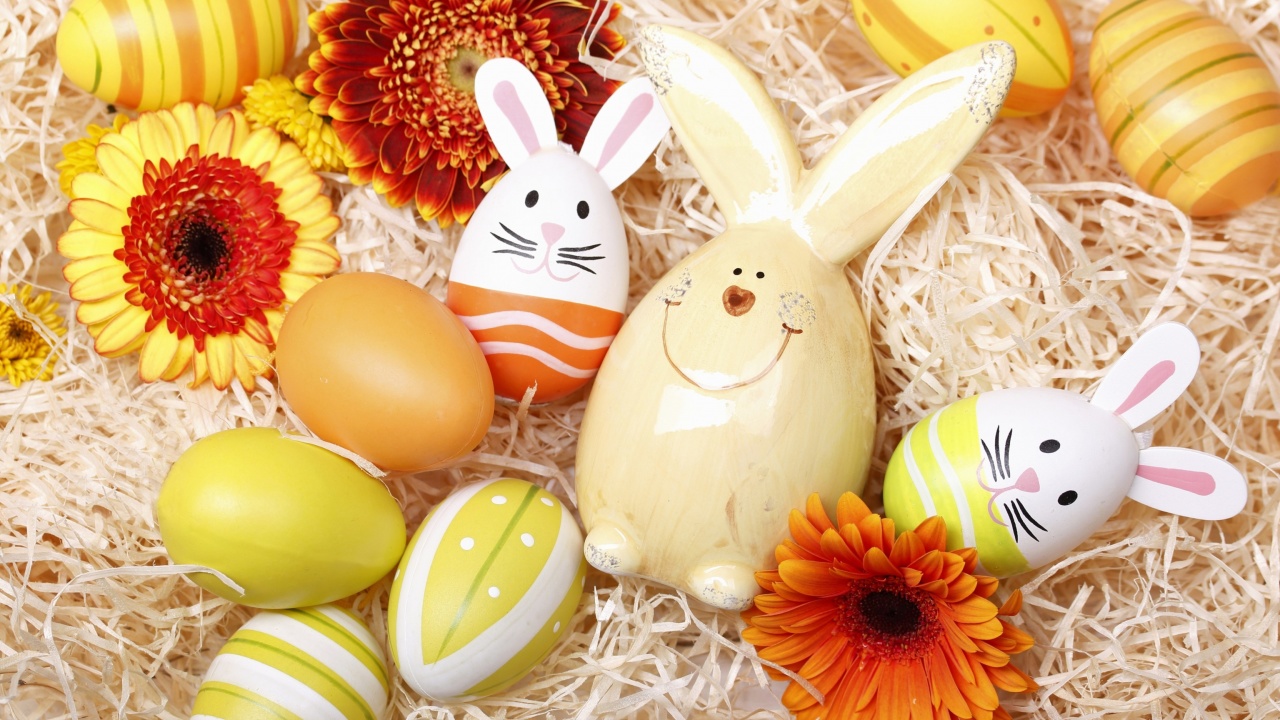 Fondo de pantalla Easter Eggs Decoration with Hare 1280x720