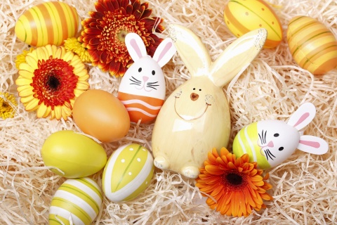 Das Easter Eggs Decoration with Hare Wallpaper 480x320