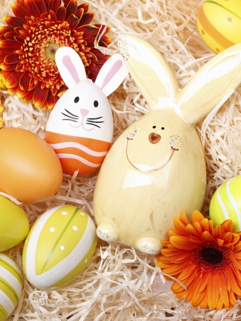 Обои Easter Eggs Decoration with Hare 480x640