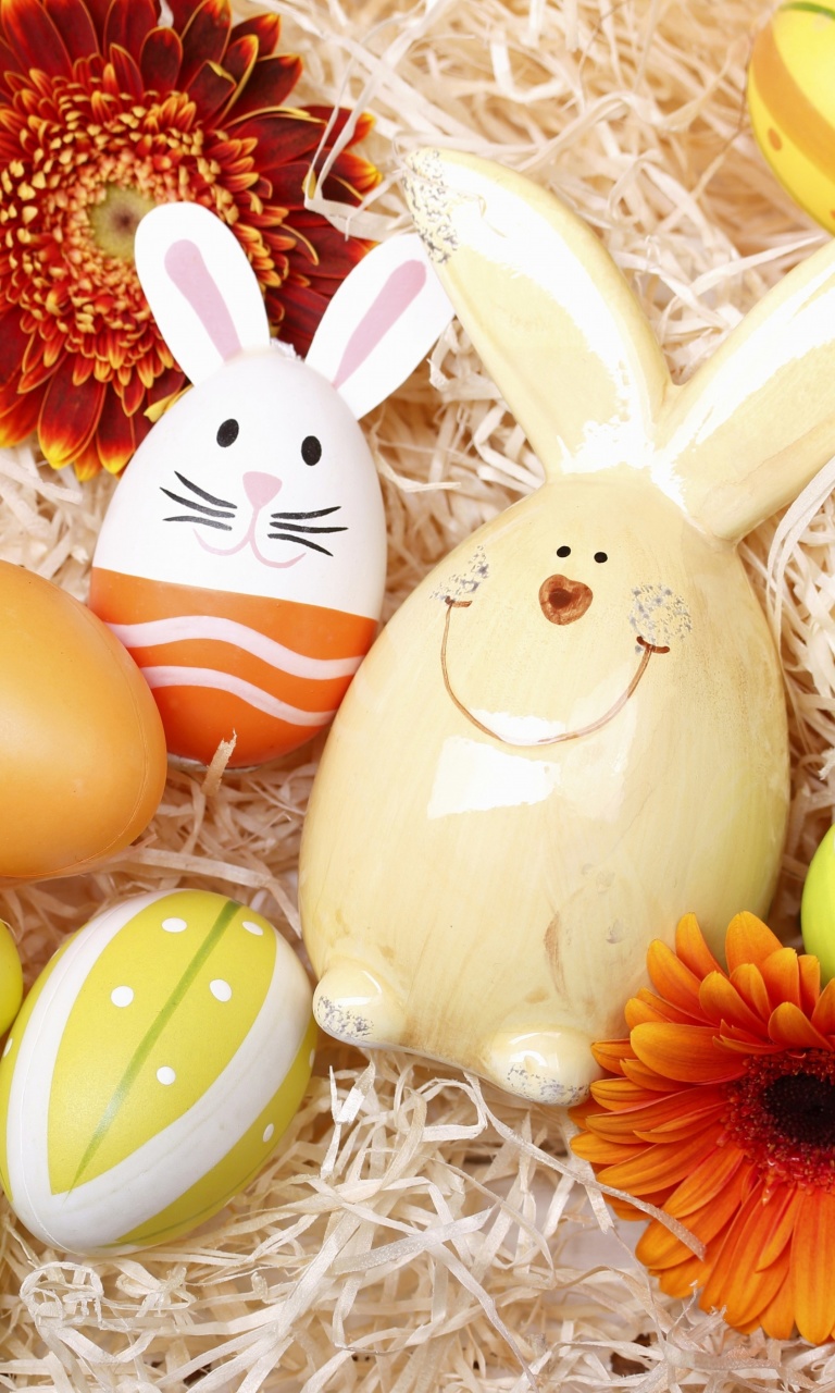 Das Easter Eggs Decoration with Hare Wallpaper 768x1280