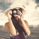 Cute Photographer In Straw Hat wallpaper 128x128