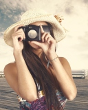 Cute Photographer In Straw Hat screenshot #1 128x160