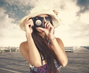 Cute Photographer In Straw Hat wallpaper 176x144