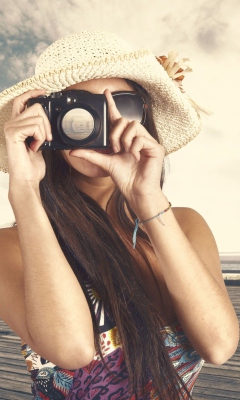Cute Photographer In Straw Hat wallpaper 240x400