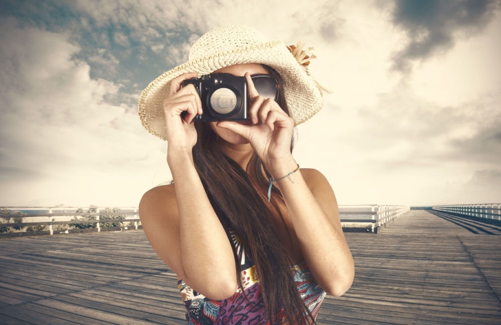 Cute Photographer In Straw Hat wallpaper