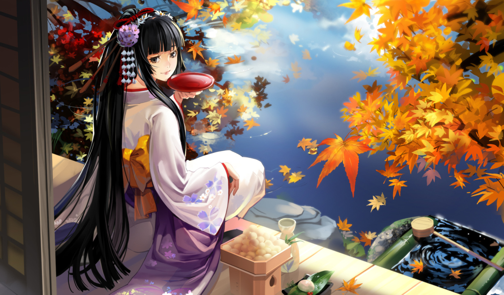 Sfondi Autumn Kimono Anime Girl 1024x600