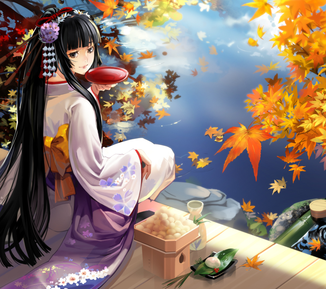 Sfondi Autumn Kimono Anime Girl 1080x960