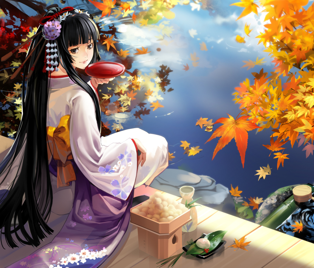 Fondo de pantalla Autumn Kimono Anime Girl 1200x1024