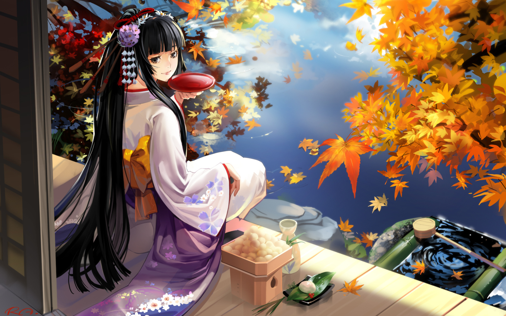 Das Autumn Kimono Anime Girl Wallpaper 1680x1050