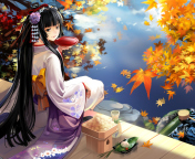 Das Autumn Kimono Anime Girl Wallpaper 176x144