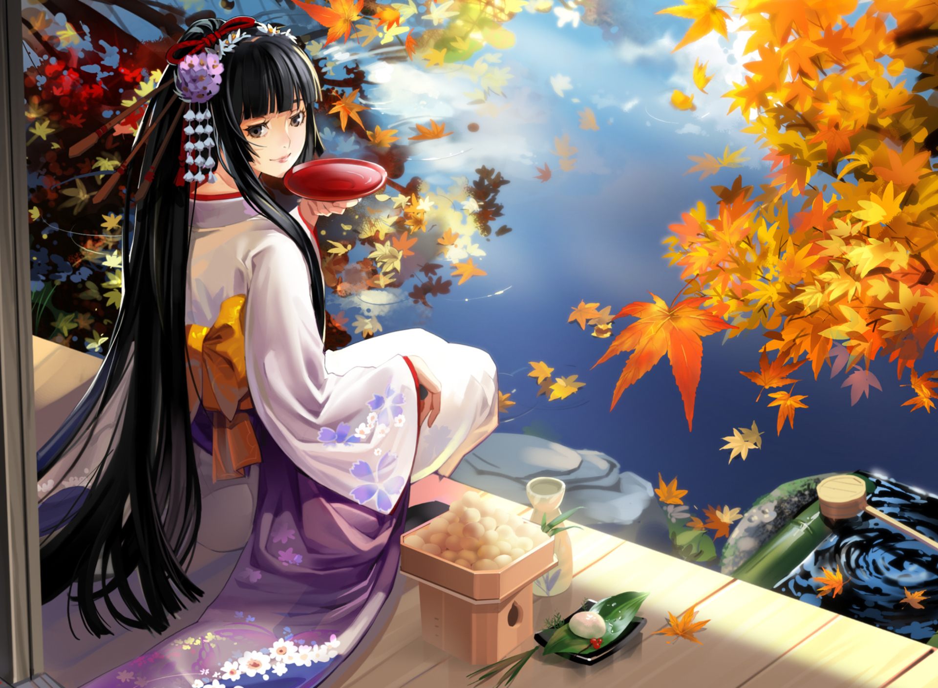 Autumn Kimono Anime Girl screenshot #1 1920x1408