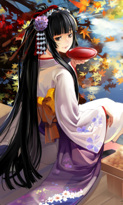Das Autumn Kimono Anime Girl Wallpaper 240x400