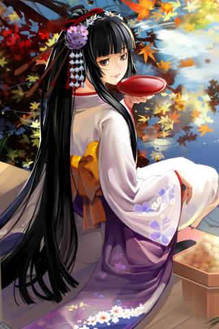 Autumn Kimono Anime Girl wallpaper 320x480