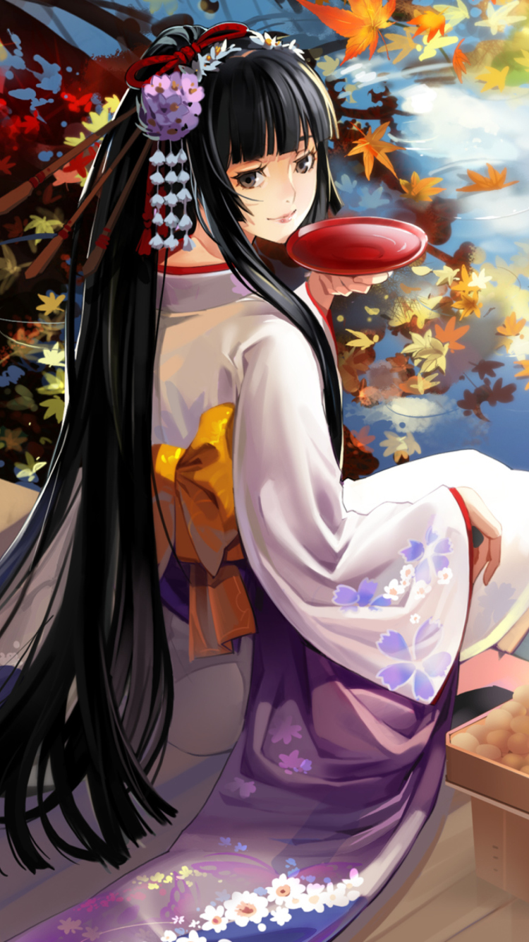 Autumn Kimono Anime Girl wallpaper 750x1334