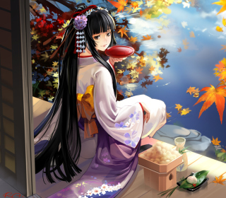 Kostenloses Autumn Kimono Anime Girl Wallpaper für Nokia 8800