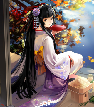 Обои Autumn Kimono Anime Girl для телефона и на рабочий стол Nokia Lumia 925