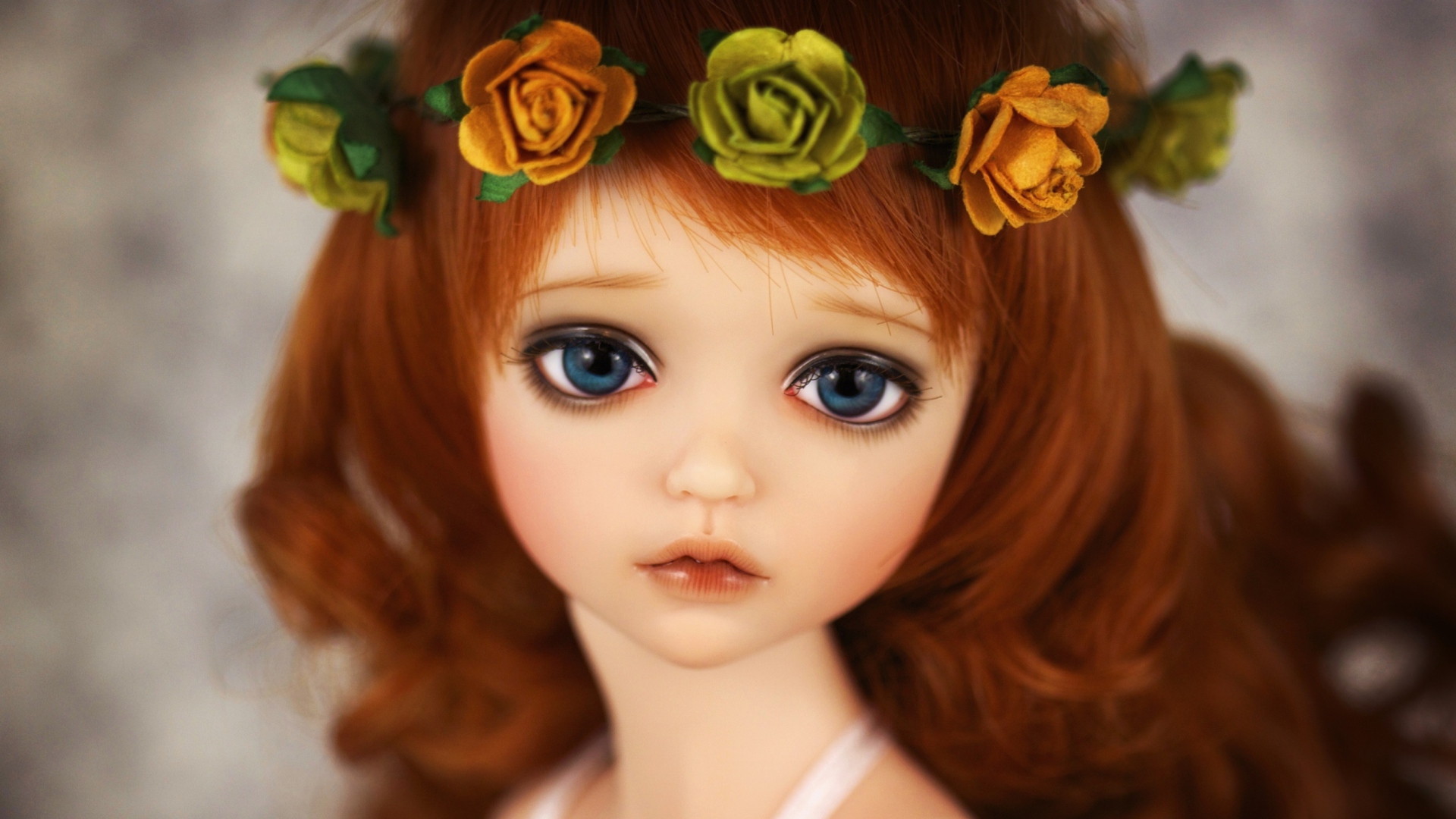 Das Redhead Doll With Flower Crown Wallpaper 1920x1080
