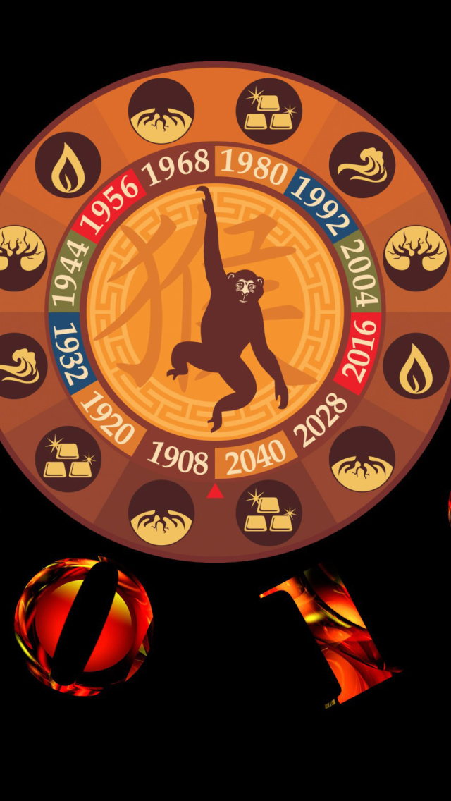 Обои New Year 2016 Monkey Chinese Horoscopes 640x1136