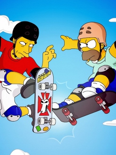 Обои Homer Simpson and Tony Hawk 240x320