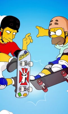 Обои Homer Simpson and Tony Hawk 240x400