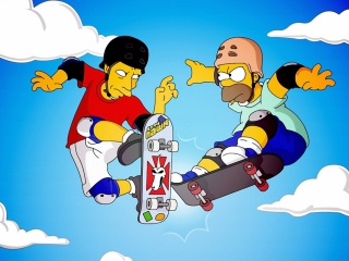 Sfondi Homer Simpson and Tony Hawk 320x240